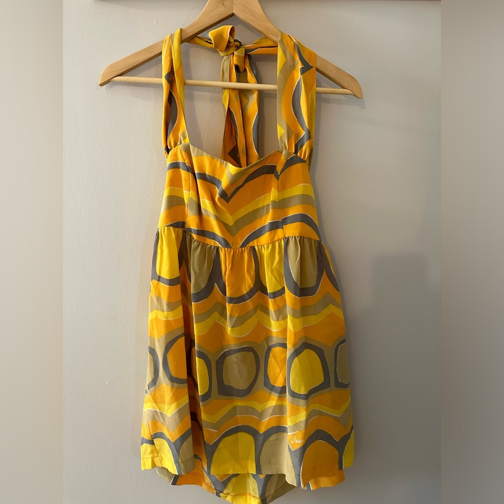 Anthropologie Vera Neumann La Paz Retro Yellow Print Halter Top Size 6
